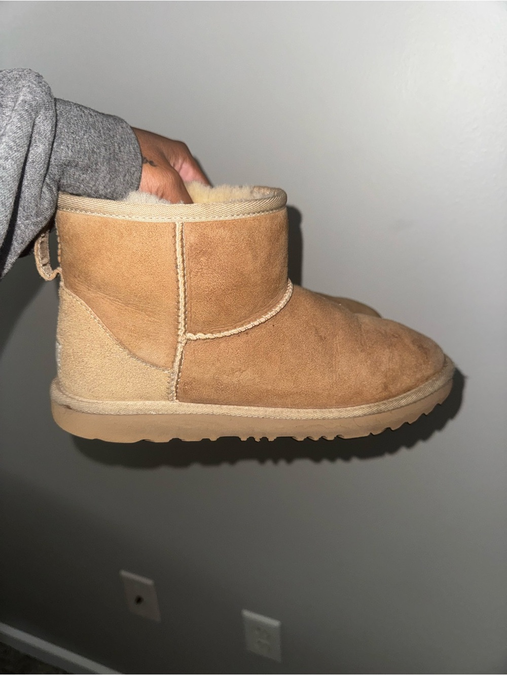 UGG Classic Mini Suede Shearling Boots in Chestnut/Tan
